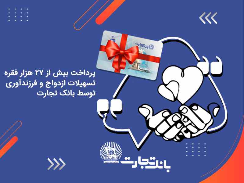 در راستای حمایت از جوانان ایرانی صورت گرفت پرداخت بیش از ۲۷ هزار فقره تسهیلات ازدواج و فرزندآوری توسط بانک تجارت