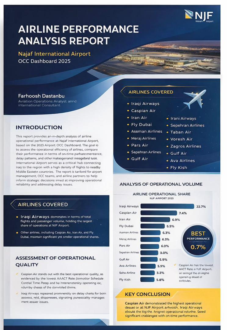 شرکت هواپیمایی کاسپین در سال ۲۰۲۵ منظم‌ترین ایرلاین فعال در فرودگاه بین‌المللی نجف شناخته شد
